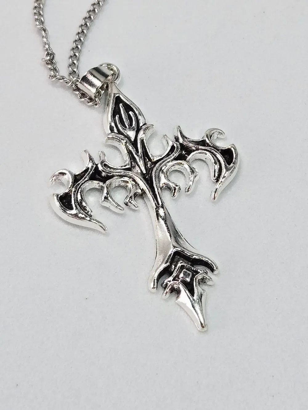 Sacina Gothic Fire Cross Necklace Stainless Steel Flaming Cross Pendant Y2K Punk